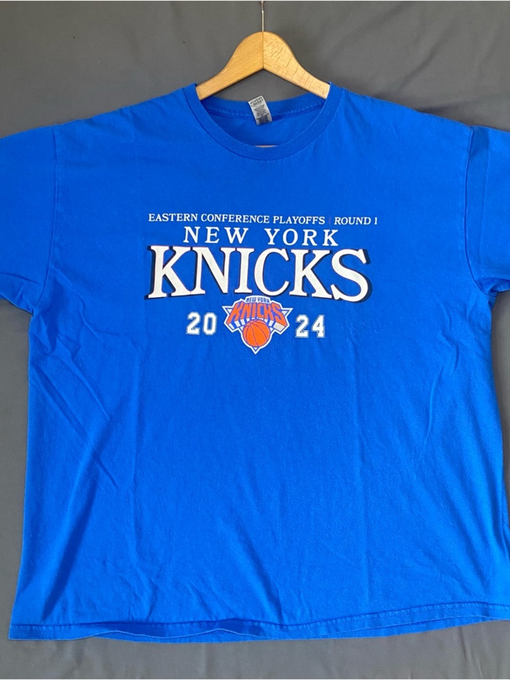 New York Knicks 2024 NBA Eastern Conference Playoffs Round 1 SGA Blue T-Shirt XL